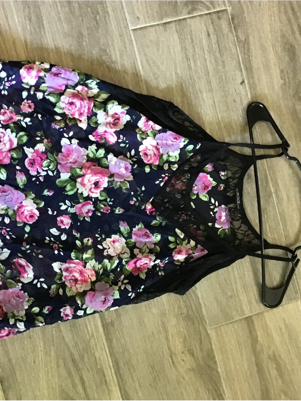 The Vintage Shop Black Floral Lace Tank Top - Pink & Green Roses